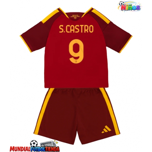 Camiseta AS Roma Santiago Castro #9 Primera Equipación Replica 2026-27 para niños mangas cortas (+ Pantalones cortos)